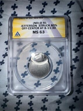 Major Error (ND)-D Jefferson Nickel Struck 80% Off Center MS63